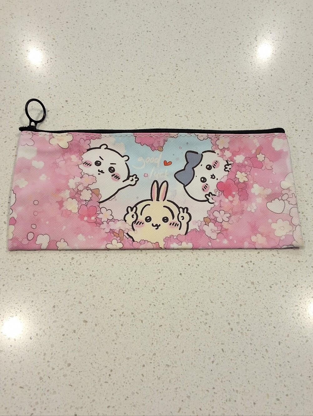 Chiikawa Hachiware Usagi Pink Floral Cosmetic Bag Pencil Pouch Double Sided, NEW